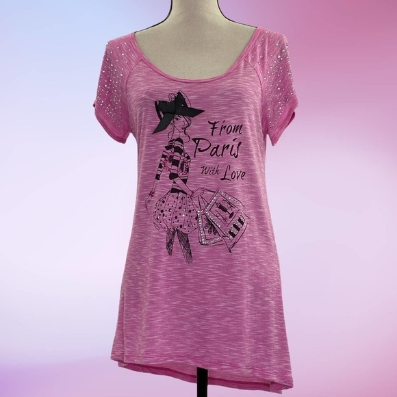 STYLE & Co Pink Paris Graphic Tunic Top Size Small - Picture 10 of 11
